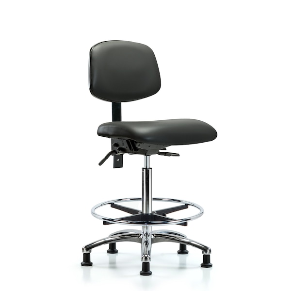 Blue Ridge Ergonomics Vinyl Chair Chrome, High Bench, Foot Ring, Casters, Carbon BR-VHBCH-CR-T0-A0-CF-RG-8823 - main
