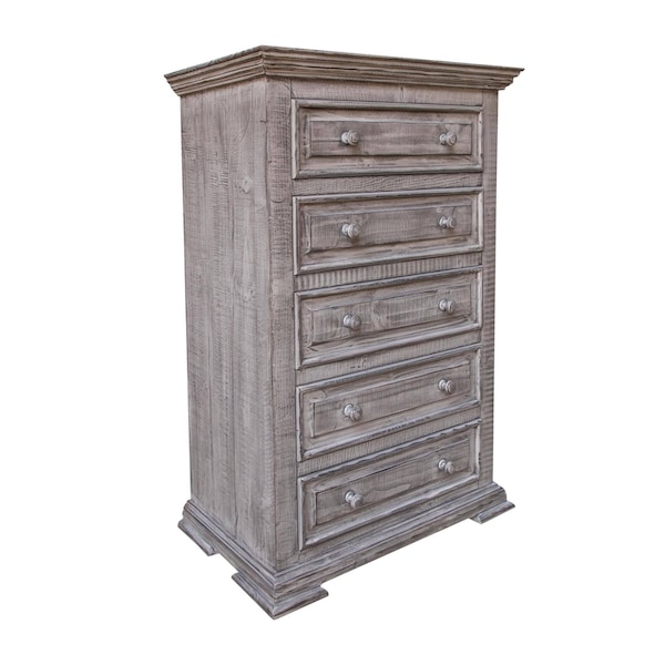 Homeroots 37" Gray Solid Wood Five Drawer Chest 524579 - main