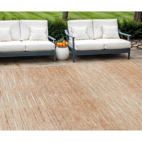Homeroots 8' X 10' Salmon And Ivory Abstract Washable Indoor Outdoor Area Rug 587425 - main