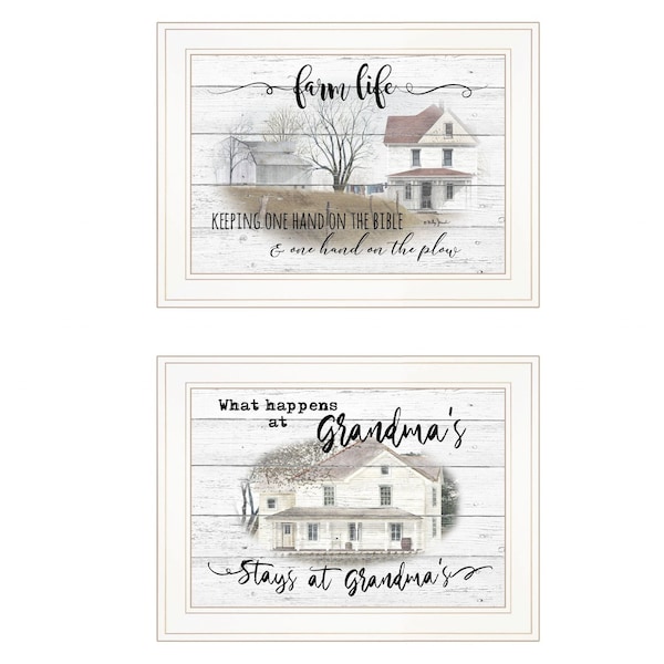 Homeroots Set Of Two Stays at Grandmas 1 White Framed Print Wall Art, 2PK 407070 - main