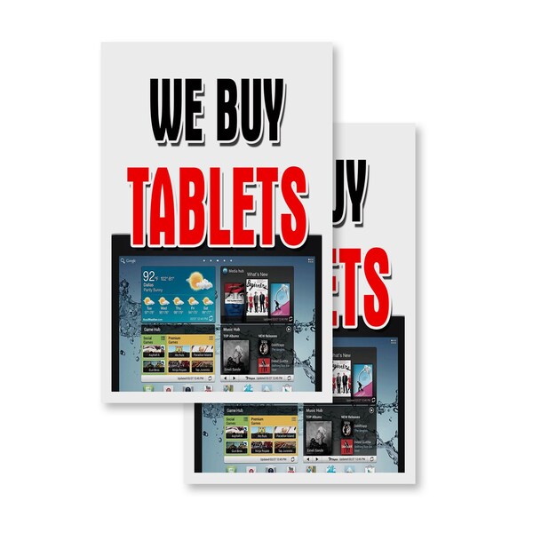 Signmission We Buy Tablets, Vinyl Decals Only 24 Inch x 36 Inch, Vinyl Decal, 2PK DSB-2436-2PACK-We Buy Tablets - main