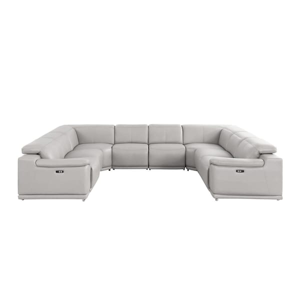 Homeroots Ash Gray Leather Modular U Shaped Eight Piece Corner Sectional 643957 - main