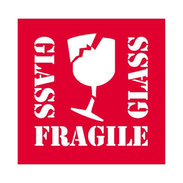 Tape Logic Labels, "Fragile - Glass", 4" x 4", Red/White, 500/Roll DL1282 - main
