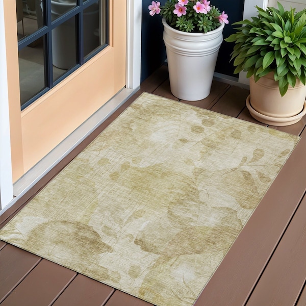 Homeroots 3' X 5' Beige Tan And Ivory Floral Washable Indoor Outdoor Area Rug 588528 - main
