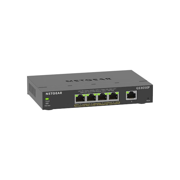 Bzbgear Netgear 5-Port Gigabit Ethernet POE+ Smart Plus Managed Switch 63 W PoE Budget (GS305EP-100NAS) NET-8LU027 - main