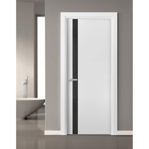 Sartodoors Solid Interior French, Planum 0040 White Silk with Black Glass, Single Regular Panel Frame Trims Ha PLANUM0040ID-WS-18 - main
