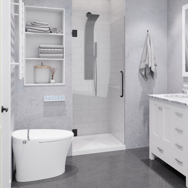 Anzzi Fellow Series 30'' by 72'' Frameless Hinged Shower Door in Gunmetal W/Clear Glass SD-AZ09-02GB - main
