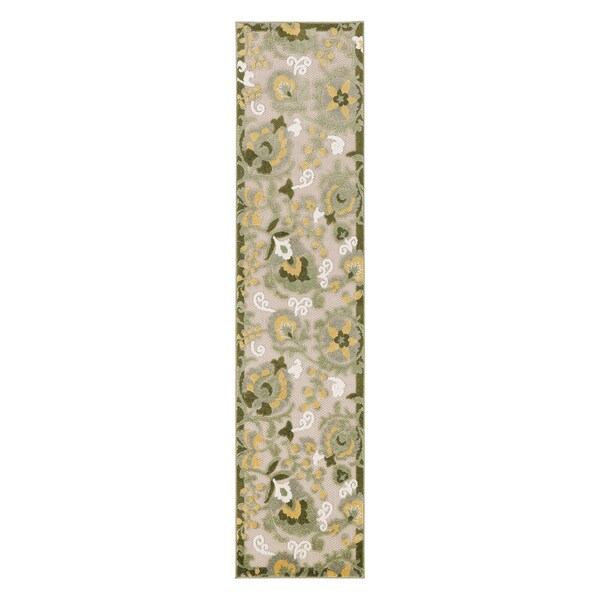 Homeroots 8' Ivory Dark Green And Yellow Floral Indoor Outdoor Runner Rug 548043 - main