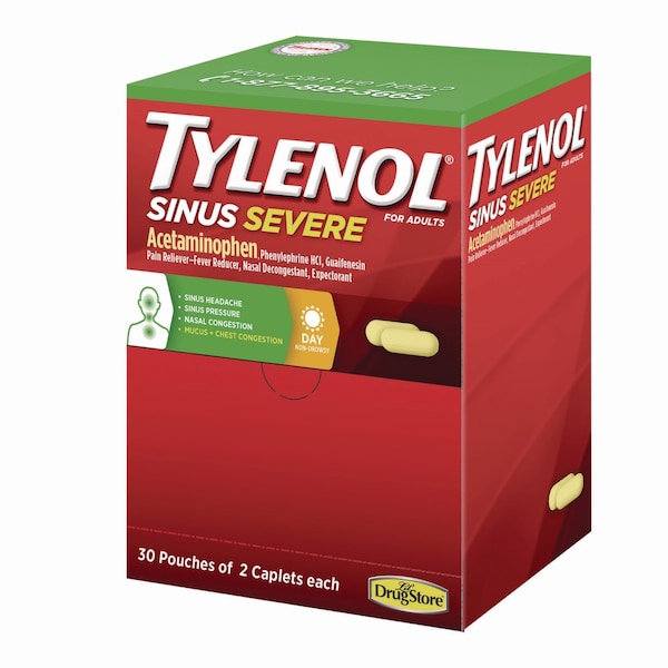 Tylenol Sinus Severe Acetaminophen Daytime Pain Reliever Caplet, 2 Caplets/Packet, 30PK 64578 - main