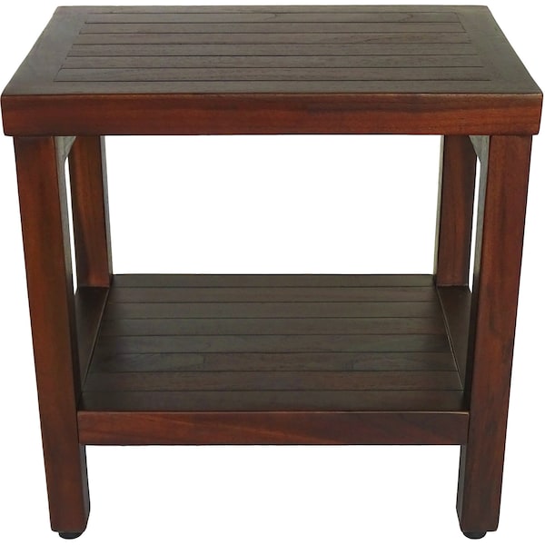 Homeroots Compact Rectangular Teak Shower Or Outdoor Bench With Shelf In Brown Finish 376666 - main