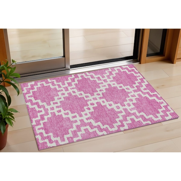 Homeroots 3' X 5' Blush And Ivory Geometric Washable Indoor Outdoor Area Rug 593750 - main