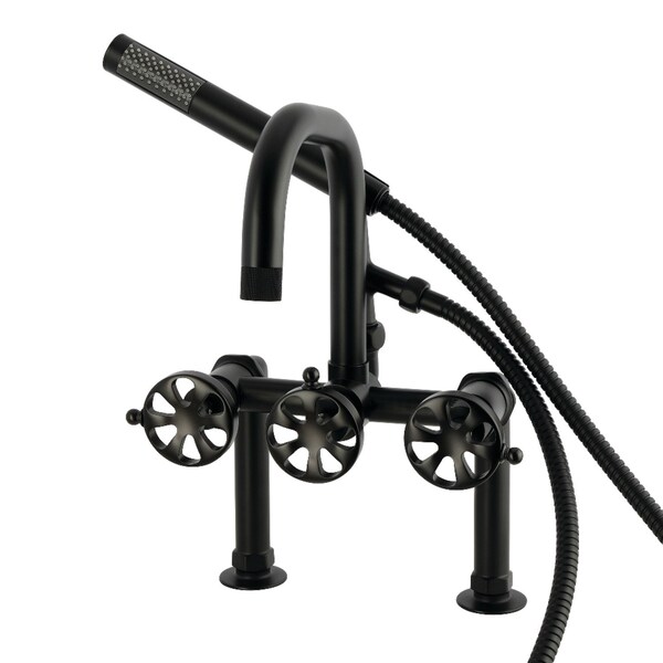Kingston Brass 7" Center Deck-Mount Clawfoot Tub Faucet with Hand Shower, Matte Black AE6000RX - main