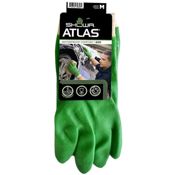 Showa Atlas Showa Coated Gloves, M, Knit Wrist Cuff, PVC, Green 600M-08.RT - main