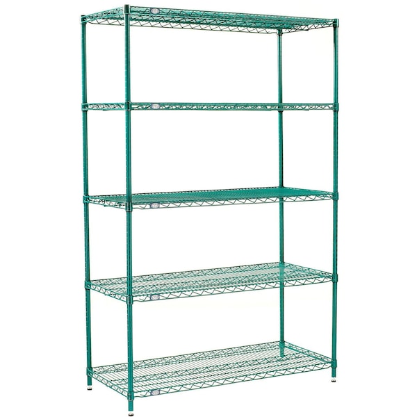Global Industrial Nexel 5 Shelf, Poly-Green Wire Shelving Unit, Starter, 36"W x 14"D x 74"H B3150223 - main