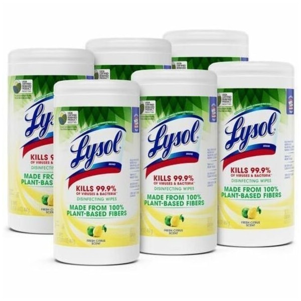 Lysol Towels & Wipes, Canister, Fresh Citrus, White, 6 PK 19200-49128 - main