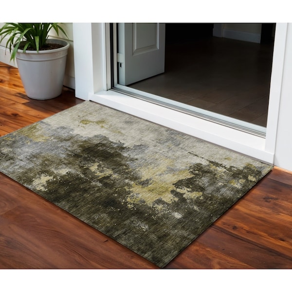 Homeroots 3' X 5' Brown Light Gray And Black Abstract Washable Indoor Outdoor Area Rug 603041 - main