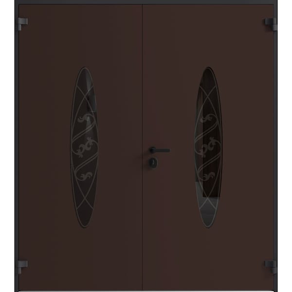 Vdomdoors Front Exterior Prehung Aluminum Double Doors Ronex1277 Brown Mirrored Clear Glass Entry Metal RONEX1277DEXD-BRW-W72xH96-RH-I - main