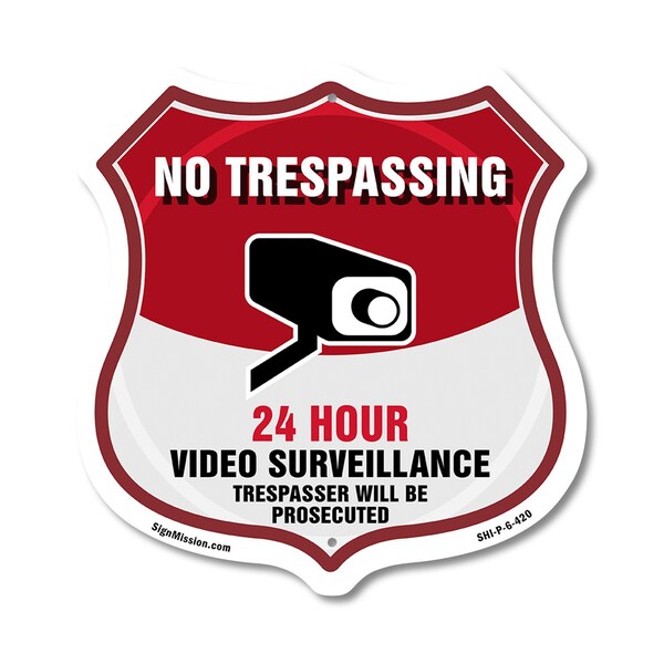 Signmission No Trespassing Shield Sign 24 Hour Video, 6 Inch X 6 Inch, Plastic Sign SHI-P-6-420 - main