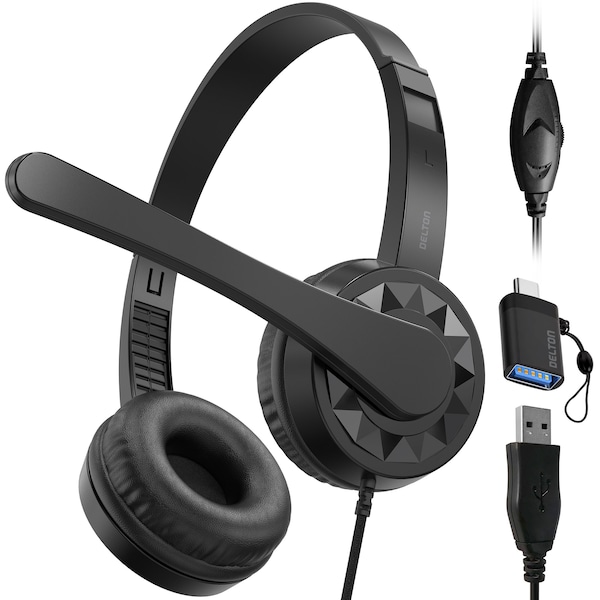 Delton Noise-Canceling Stereo On-Ear Headset, USB Type-A - Black 12Y - main