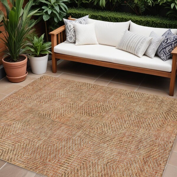 Homeroots 9' X 12' Copper Brown And Beige Geometric Washable Indoor Outdoor Area Rug 594537 - main