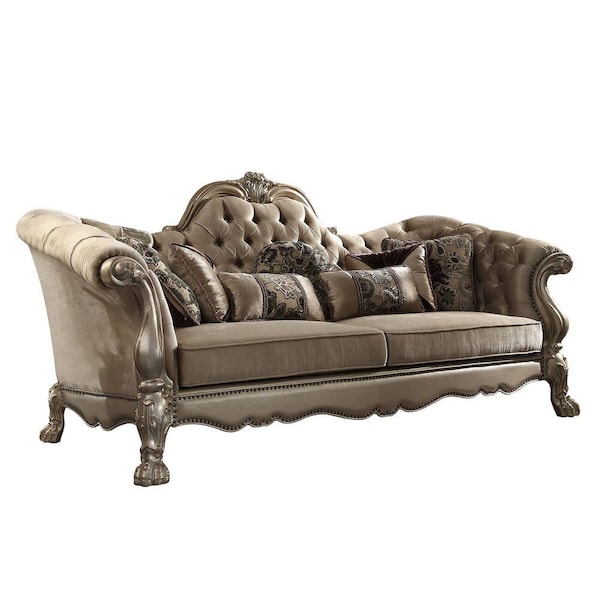 Homeroots 96" Bone Velvet Sofa And Toss Pillows With Gold Legs 491303 - main