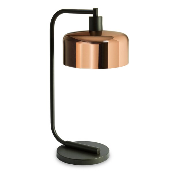 Homeroots 20" Black Metal Arched Table Lamp With Copper Bowl Shade 524367 - main