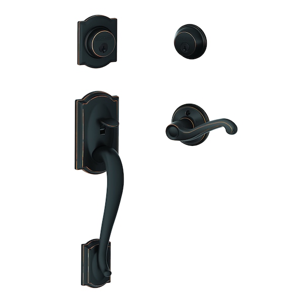 Schlage Residential Left Hand Camelot with Flair Lever Double Cylinder Handleset and Trim C Keyway with 12326 Latch F62CAM716FLALH - main