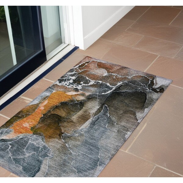 Homeroots 2' X 3' Orange Abstract Washable Non Skid Indoor Outdoor Area Rug 559460 - main