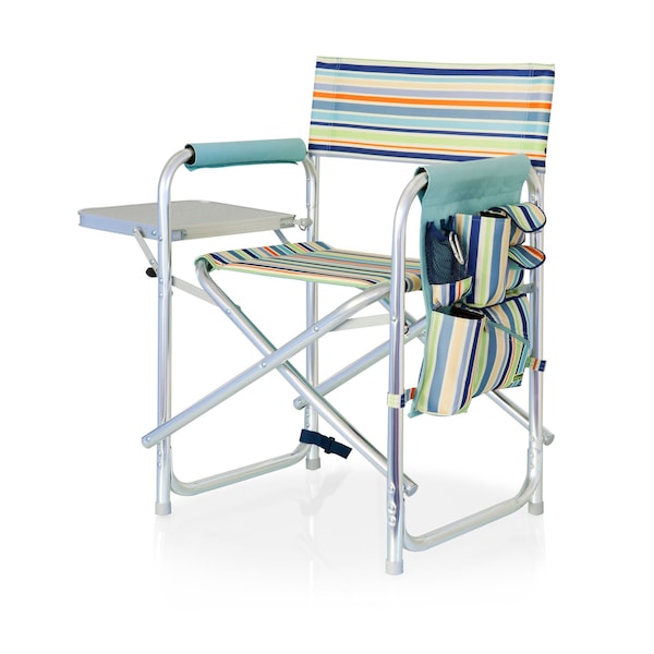 Picnic Time Family Of Brands Sports Chair, St. Tropez Collection - Sky Blue with Multi Stripe Pattern 809-00-991-000-0 - main