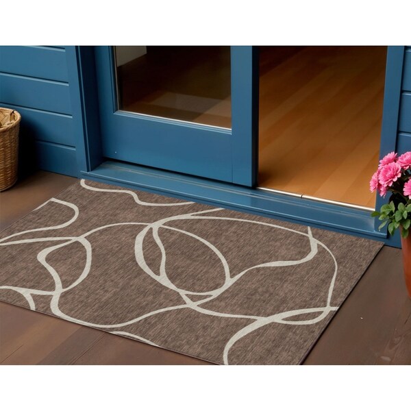Homeroots 3' X 5' Brown And Beige Abstract Washable Indoor Outdoor Area Rug 597463 - main