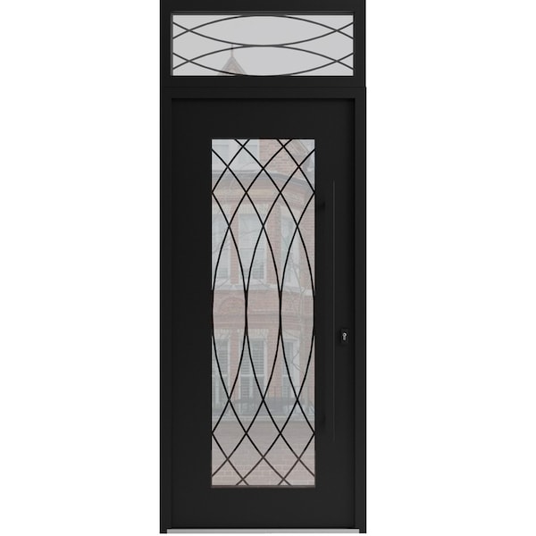 Vdomdoors Aluminum Door Iron 1600 Black Entry Steel Metal Classic Painted 36 x 94 (36 x 80+14)-Left Inswing IRON1600EXD-BLK-W36xH80+14-LH-I - main