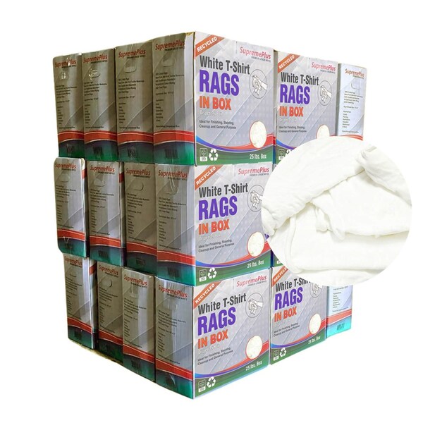 Supremeplus Recycled White Knit T-Shirt Cleaning Rags, 1000 lbs. Pallet, 40 x 25 lbs. Compressed Box, 40PK SP-8278 - main