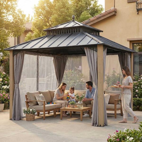 Sunjoy 10x10 Kingston Hardtop Rectangular Gazebo Wood A10204363000 - main