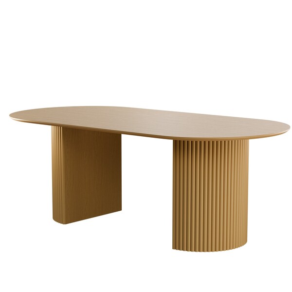Homeroots 86" Natural Solid Wood Double Pedestal Base Oval Dining Table 720700 - main