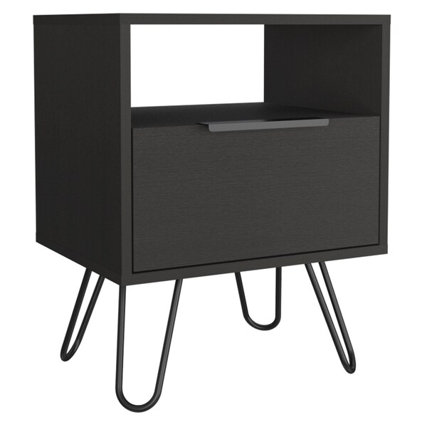 Homeroots 22" Black Wood Nightstand 543640 - main