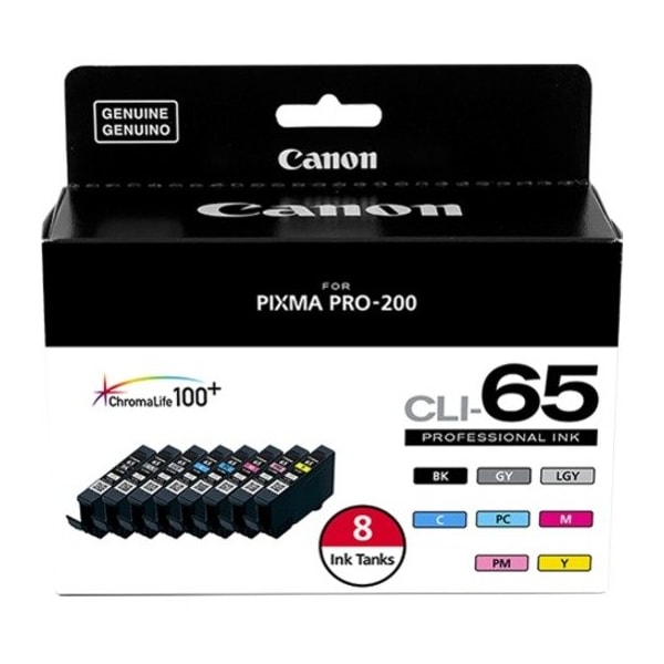 Canon CLI-65 Ink, Black/Cyan/Gray/Lt Gray/Mag/Photo Cyan/Photo Mag/Yel, PK8 4215C007 - main