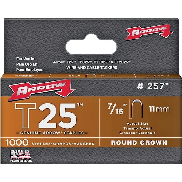 Arrow Fastener Staple F/T25 Bx1000 7/16In 257 - main