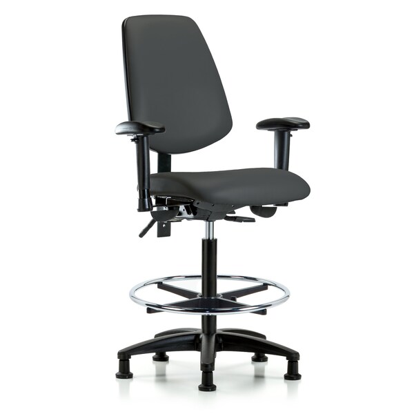 Blue Ridge Ergonomics High Bench Chair Adjustable Arms, 26" to 35" Height, Vinyl, Charcoal BR-VHBCH-MB-RG-T0-A1-CF-RG-8605 - main