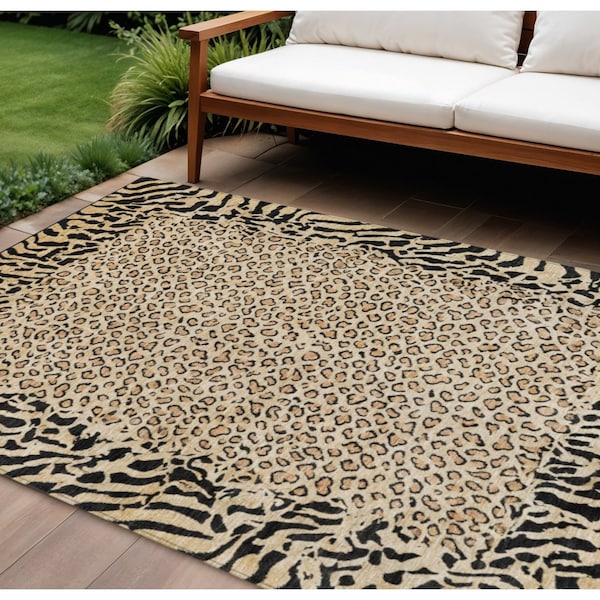Homeroots 10' X 14' Gold Animal Print Washable Indoor Outdoor Area Rug 607649 - main