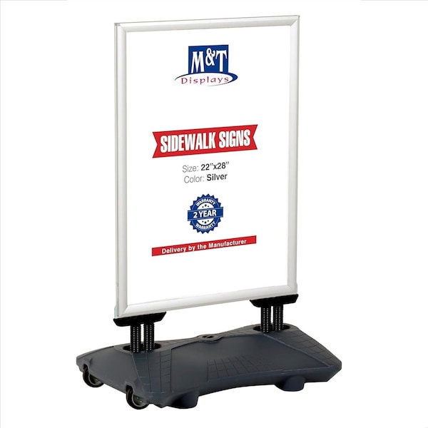 M&T Displays 22x28 Inch Poster Sign Holder Aluminum WindPro Lite Silver Sidewalk Sign, Weather & Wind Resistant USWPL10N22x2000 - main