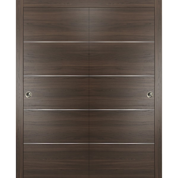 Sartodoors Sliding Closet Bypass Doors with hardware, Planum 0020 Chocolate Ash, Sturdy Rails Moldings Trims H PLANUM0020DBD-CA-8496 - main