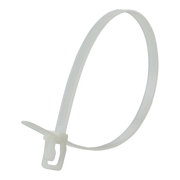 Retyz Reusable Cable Ties, 8 in L, 55 mm Max Bundle Dia., Natural, Nylon 6/6, 120 lb Strength, 100 PK WKT-S08NL-TA - main