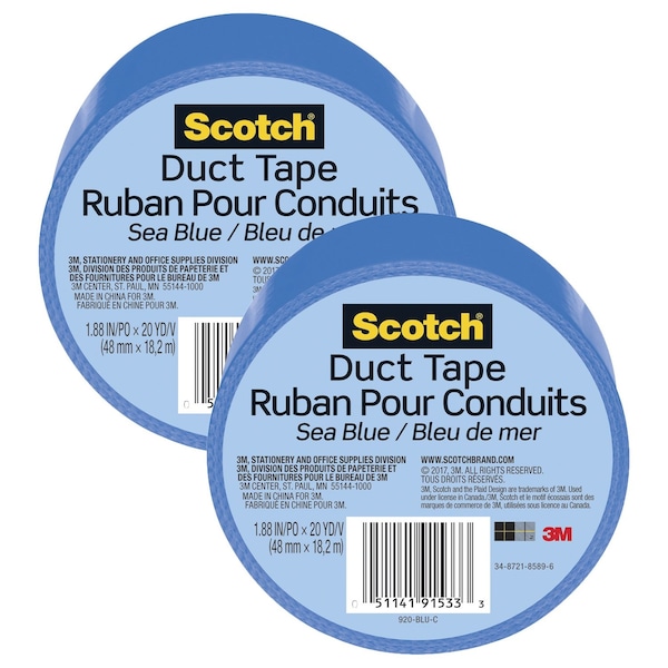 Scotch Duct Tape for Artists, 1.88 in x 20 yd (48 mm x 18.2 m), Sea Blue, 2PK 920-BLU-C - main