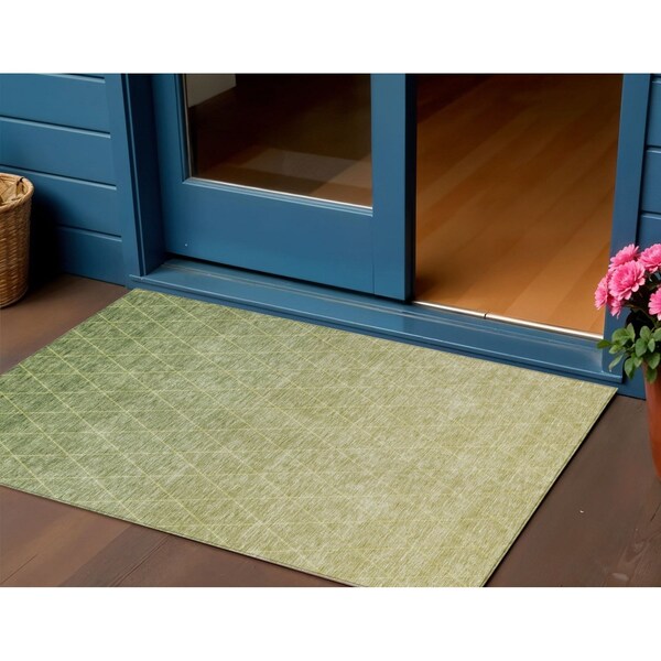 Homeroots 3' X 5' Artichoke Green And Beige Geometric Washable Indoor Outdoor Area Rug 605777 - main
