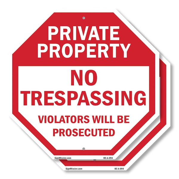 Signmission Private Property No Trespassing Vio, 10 inch X 10 inch, Aluminum Metal Signs, 2PK OC-A-2PACK-10-94 - main