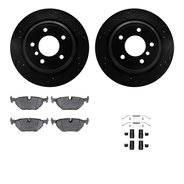 Dynamic Friction Co DFC Rotors-Drilled & Slotted-Black w/ EURO 5000 Ceramic Brake Pads Incl Hdw 8612-31041 - main