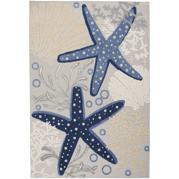 Homeroots 5' X 8' Navy Blue And Gray Starfish Indoor Outdoor Area Rug 546824 - main