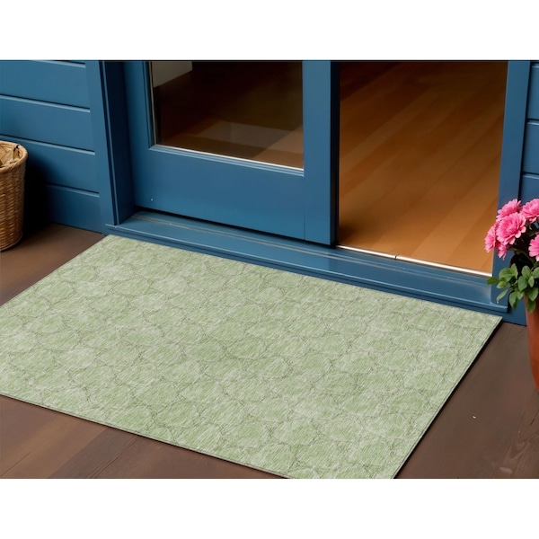 Homeroots 3' X 5' Sage And Ivory Geometric Washable Indoor Outdoor Area Rug 613530 - main