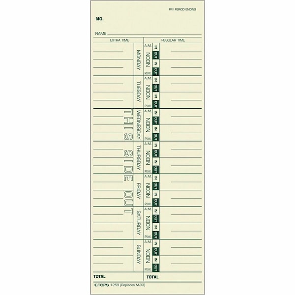 Tops Time Card, Weekly, 3.5x9, PK500 1259 - main