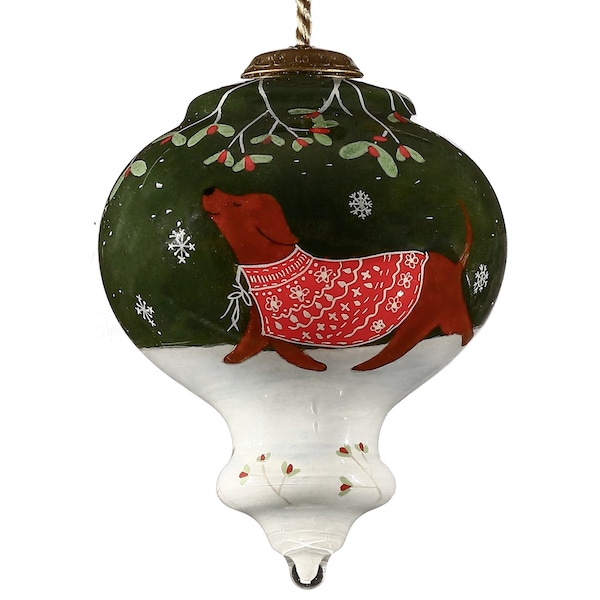 Homeroots Trotting Dog in Comfy Christmas Attire Hand Painted Mouth Blown Glass Ornament 477460 - main